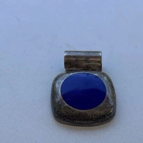 Sterling Silver 925 Blue Lapis Lazuli Square Pendant TC113 Signed Mexico - Picture 10 of 10